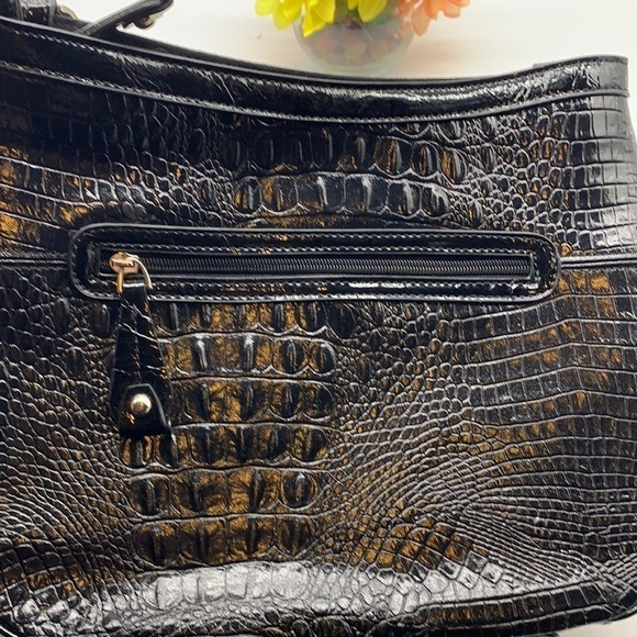 Marc Chantal M.C. Black Alligator Embossed Suede Patent Shoulder Bag. BP1607 - Picture 5 of 12